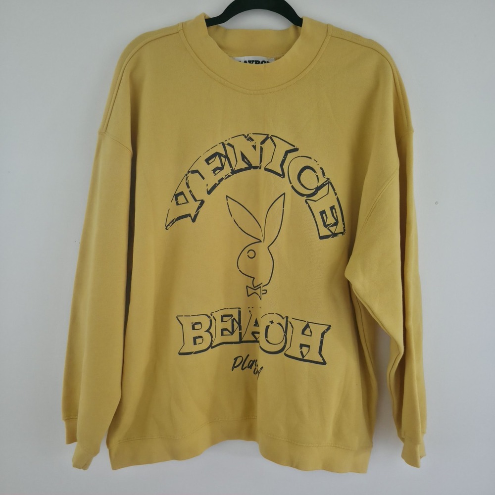 Playboy x PacSun Yellow Fleece Hoodie Sweatshirt Mens Size L RN 090233
